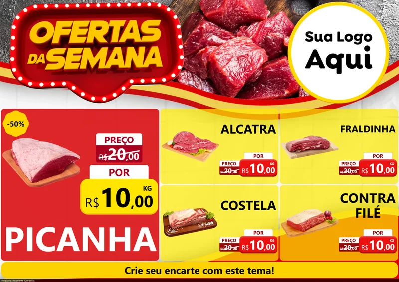 Modelo de Encarte para Encarte A4 Horizontal com o tema Ofertas da Semana para Açougue