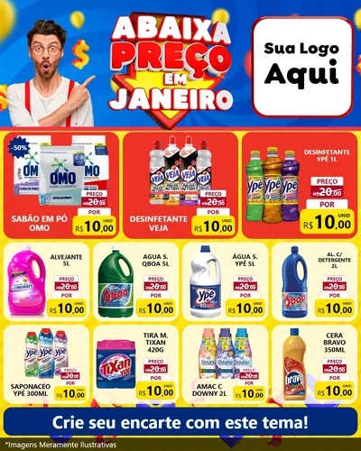 Modelo de Rede Social para Feed Instagram com o tema Abaixa Preço em Janeiro para Produtos de Limpeza