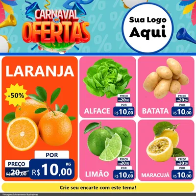 Modelo de Rede Social para Feed Facebook com o tema Carnaval de Ofertas para Hortifrúti