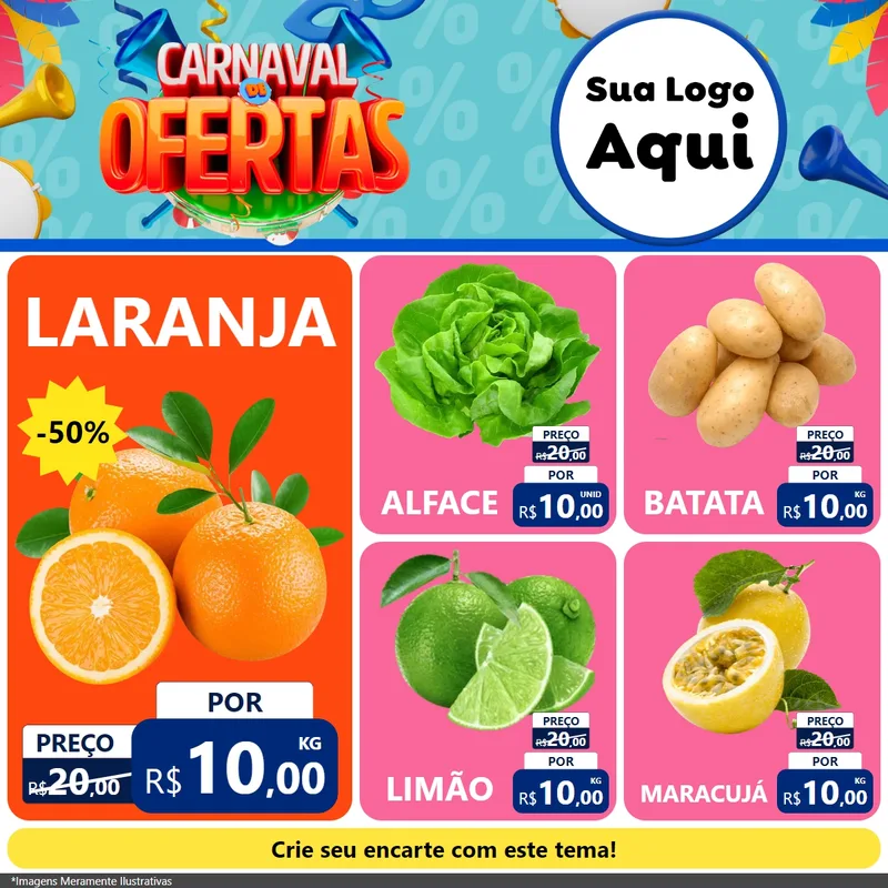 Modelo de Rede Social para Feed Facebook com o tema Carnaval de Ofertas para Hortifrúti