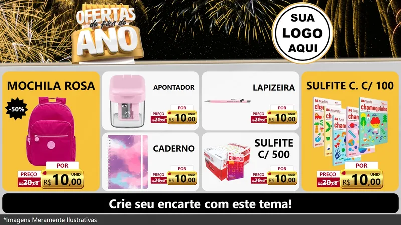 Modelo de TV para TV Horizontal com o tema Ofertas de Fim de Ano para Papelaria