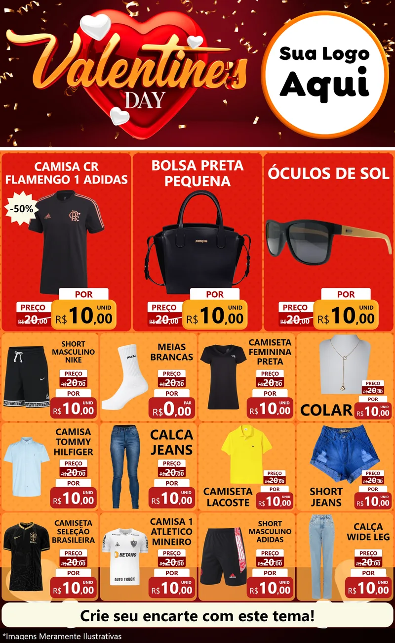 Modelo de Encarte para Encarte Grande com o tema Valentine's Day para Roupas e acessórios