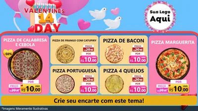 Modelo de TV para TV Horizontal com o tema Valentine's Day para Pizzaria