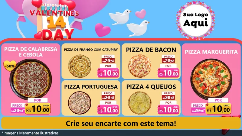 Modelo de TV para TV Horizontal com o tema Valentine's Day para Pizzaria