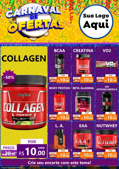 Modelo de Encarte para Encarte A4 Vertical com o tema Carnaval de Ofertas para Suplementos alimentares