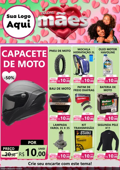 Modelo de Encarte para Encarte A4 Vertical com o tema Dia das Mães para Moto peças