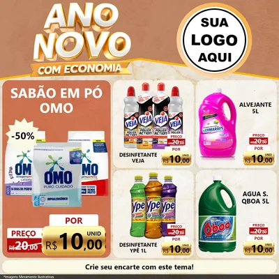 Modelo de Rede Social para Feed Facebook com o tema Ano Novo Com Economia para Produtos de Limpeza
