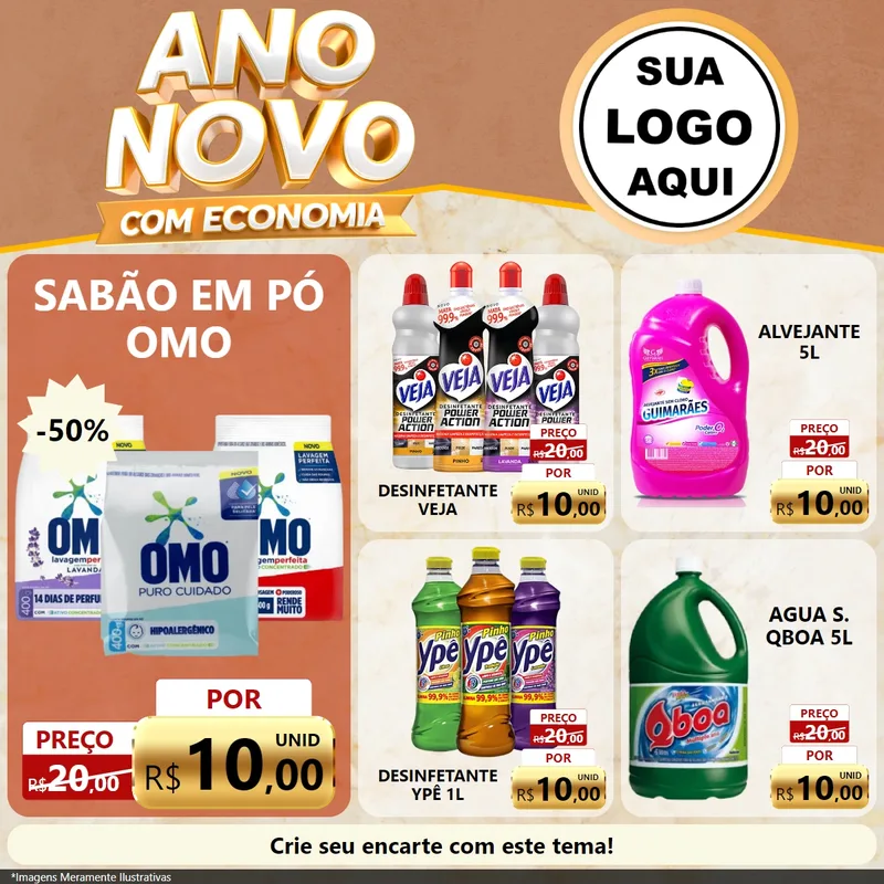 Modelo de Rede Social para Feed Facebook com o tema Ano Novo Com Economia para Produtos de Limpeza