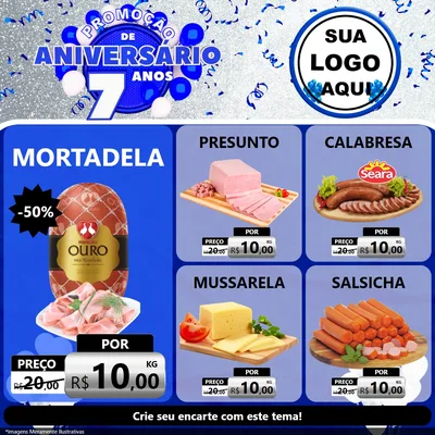 Modelo de Rede Social para Feed Facebook com o tema Promoção de Aniversário - 7 Anos para Frios e Laticínios