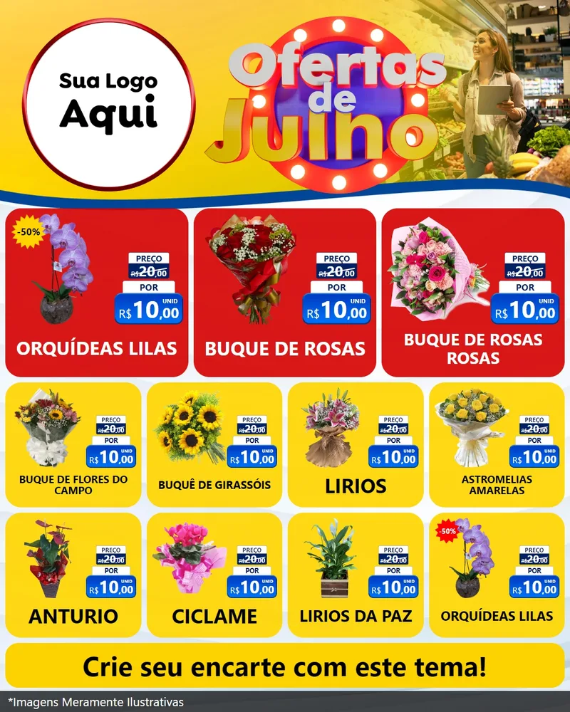 Modelo de Rede Social para Feed Instagram com o tema Ofertas de Julho para Floricultura e jardim