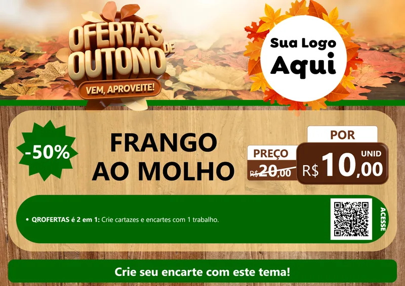 Modelo de Cartaz para Cartaz A4 Horizontal com o tema Ofertas de Outono - Vem, Aproveite! para Restaurante