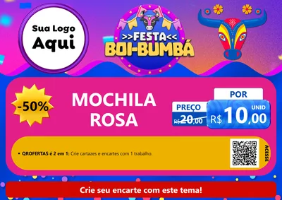 Modelo de Cartaz para Cartaz A4 Horizontal com o tema Festa Boi-Bumbá para Papelaria