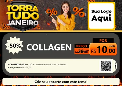 Modelo de Cartaz para Cartaz A4 Horizontal com o tema Torra Tudo Janeiro para Suplementos alimentares