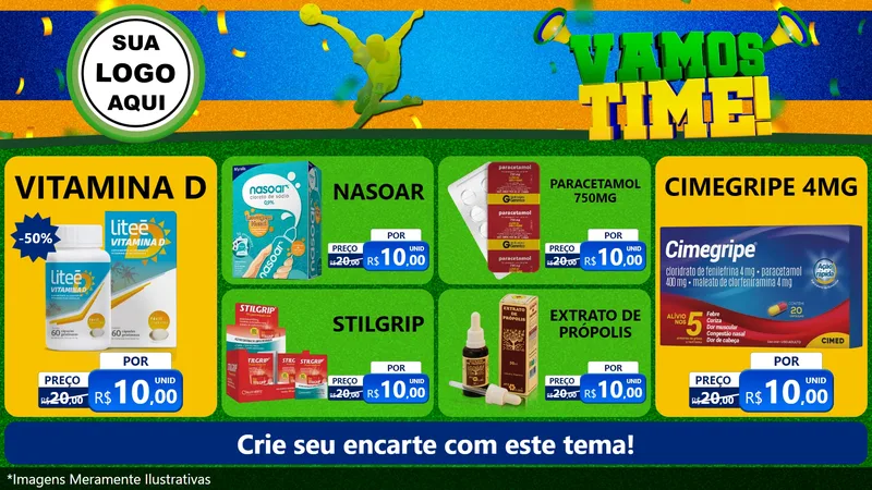 Modelo de TV para TV Horizontal com o tema Vamos Time! para Farmácia