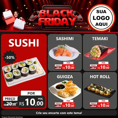 Modelo de Rede Social para Feed Facebook com o tema Black Friday para Comida japonesa