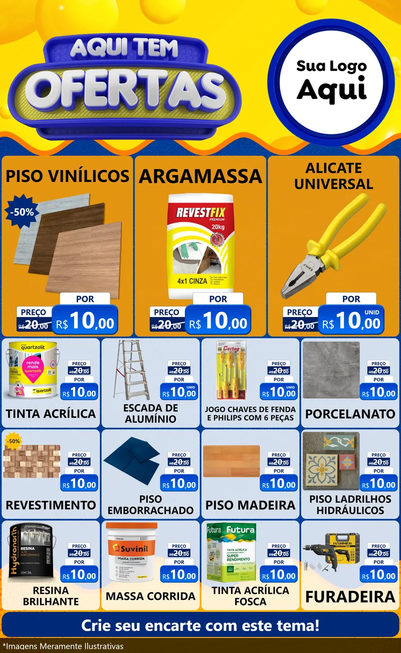Modelo de Encarte para Encarte Grande com o tema Aqui Tem Ofertas para Material para Construção
