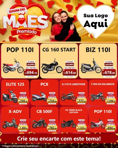 Modelo de Rede Social para Feed Instagram com o tema Semana das Mães Premiada para Concessionaria de Motos