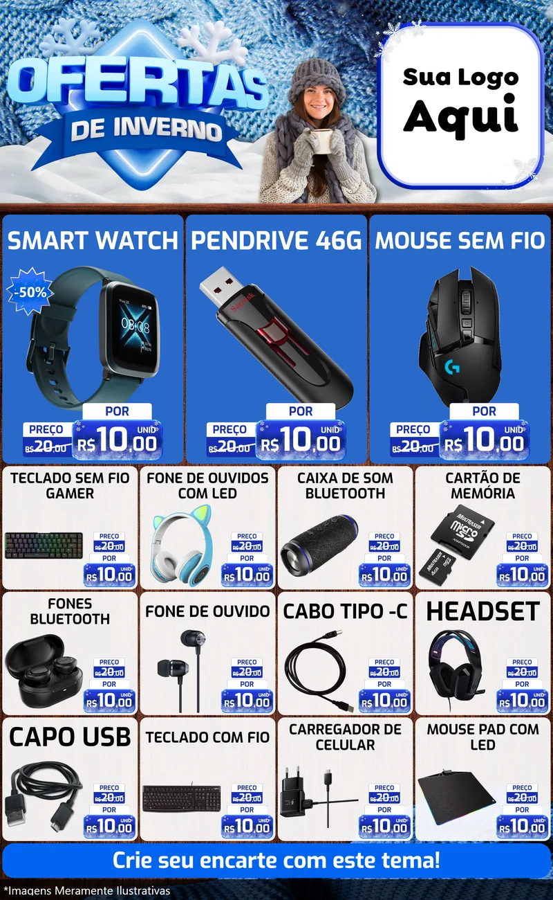 Modelo de Encarte para Encarte Grande com o tema Ofertas de Inverno para Informática