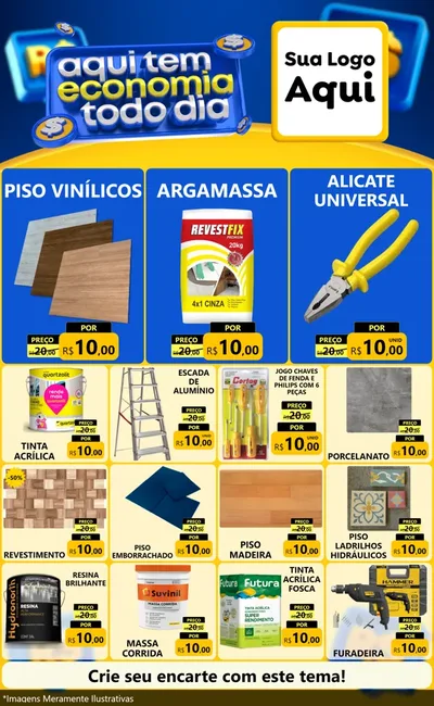 Modelo de Encarte para Encarte Grande com o tema Aqui Tem Economia Todo Dia para Material para Construção