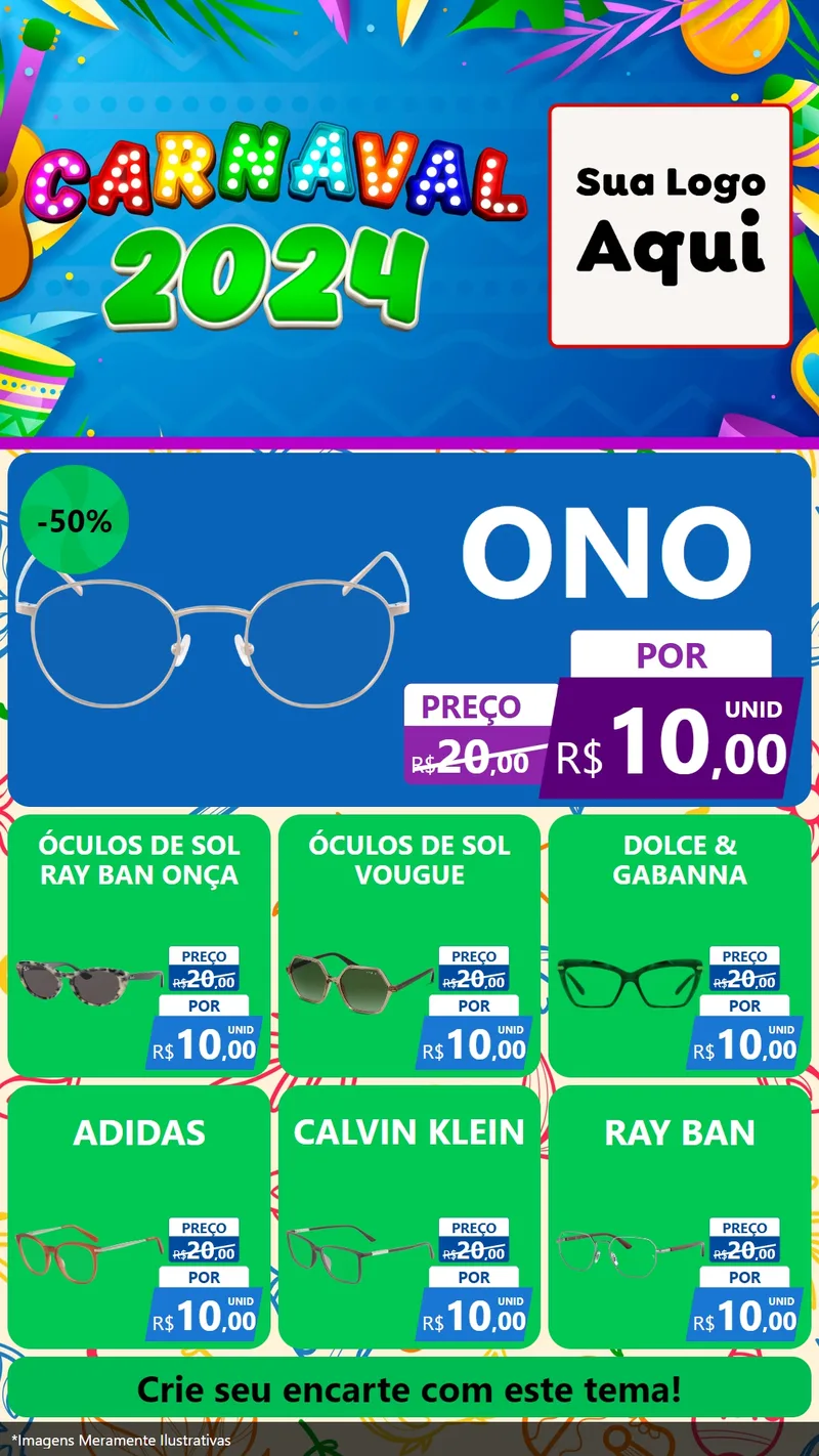 Modelo de Rede Social para Stories com o tema Carnaval 2027 para Óticas