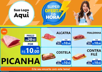 Modelo de Encarte para Encarte A4 Horizontal com o tema Super Oferta da Hora para Açougue
