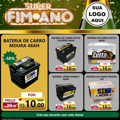 Modelo de Rede Social para Feed Facebook com o tema Super Fim de Ano para Baterias Elétricas