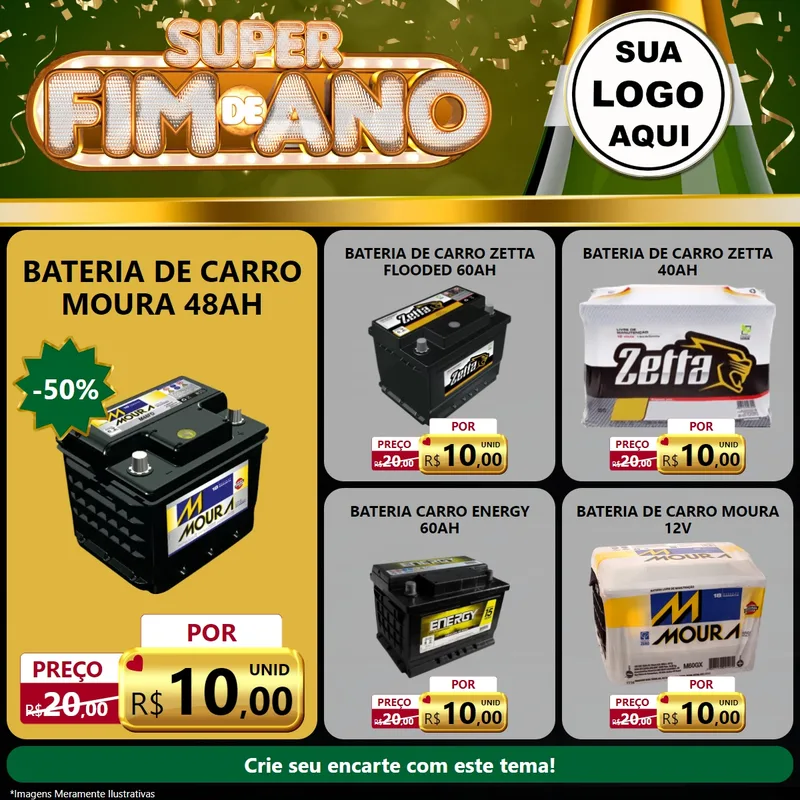 Modelo de Rede Social para Feed Facebook com o tema Super Fim de Ano para Baterias Elétricas