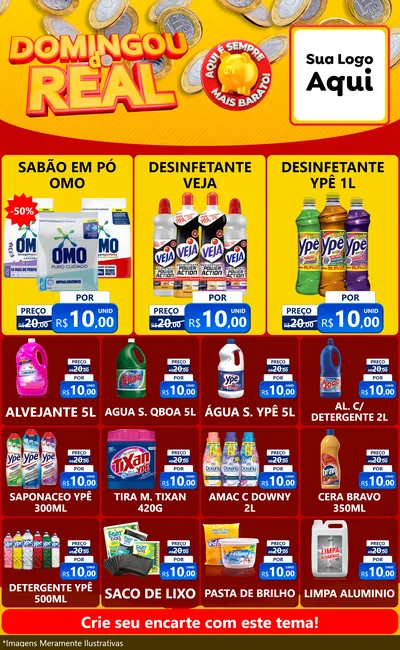 Modelo de Encarte para Encarte Grande com o tema Domingou do Real para Produtos de Limpeza