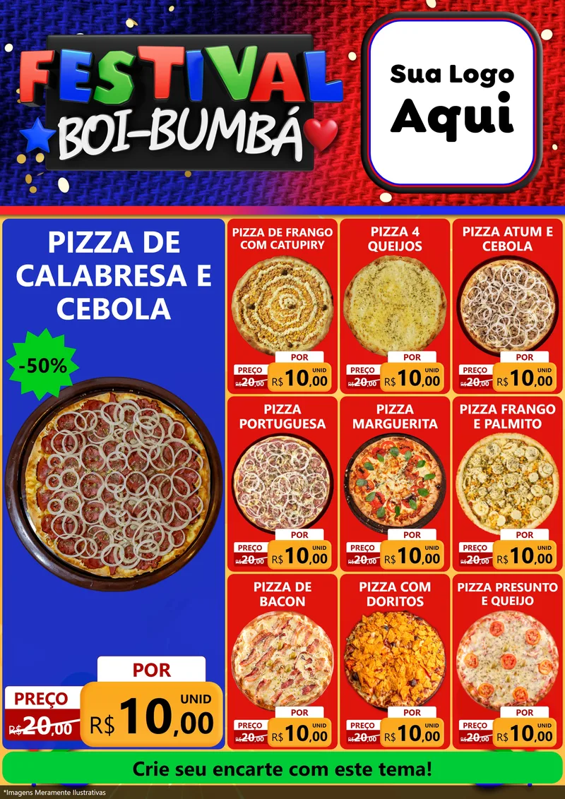 Modelo de Encarte para Encarte A4 Vertical com o tema Festival Boi-Bumbá para Pizzaria