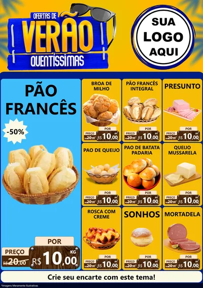 Modelo de Encarte para Encarte A4 Vertical com o tema Ofertas de Verão Quentíssimas para Padaria