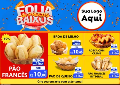 Modelo de Encarte para Encarte A4 Horizontal com o tema Folia de Preços Baixos para Padaria