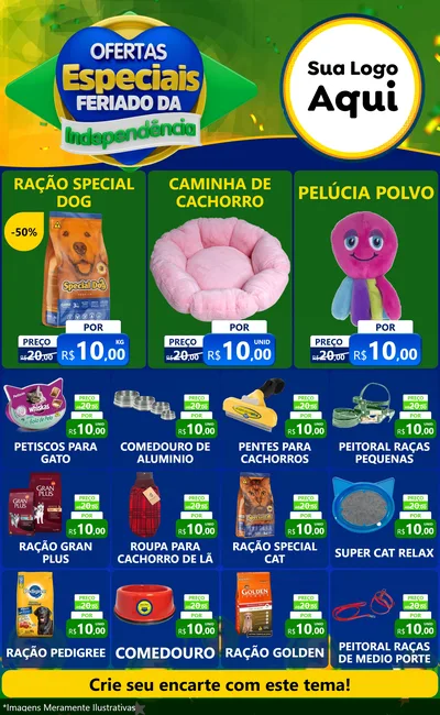 Modelo de Encarte para Encarte Grande com o tema Ofertas Especiais Feriado da Independência para Pet Shop