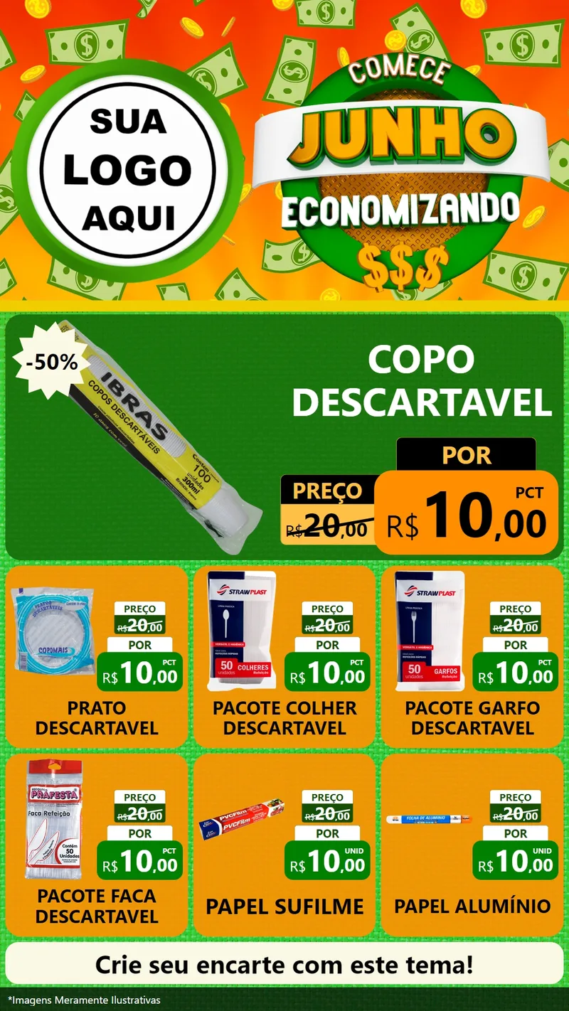 Modelo de Rede Social para Stories com o tema Comece Junho Economizando para Embalagens