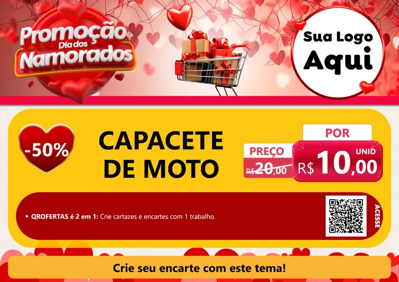 Modelo de Cartaz para Cartaz A4 Horizontal com o tema Promoção Dia dos Namorados para Moto peças