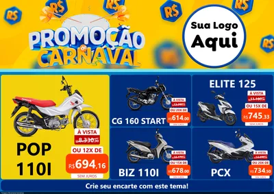 Modelo de Encarte para Encarte A4 Horizontal com o tema Promoção de Carnaval para Concessionaria de Motos