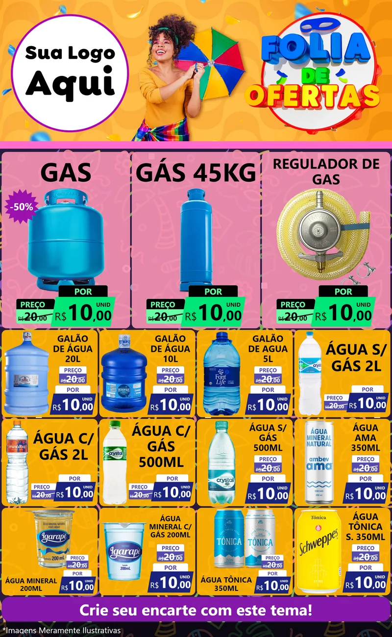 Modelo de Encarte para Encarte Grande com o tema Folia de Ofertas para Água e gás