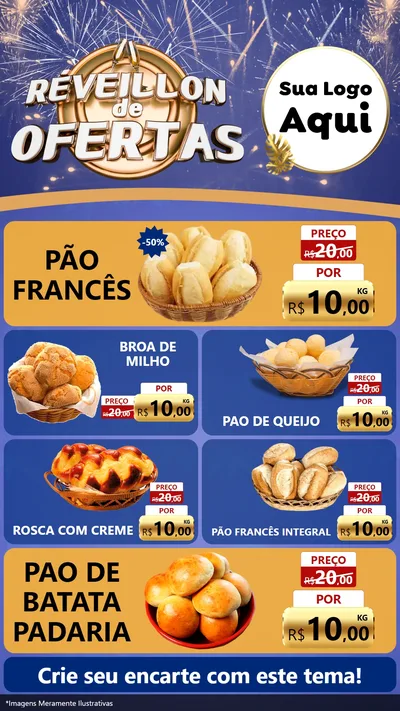 Modelo de TV para TV Vertical com o tema Réveillon de Ofertas para Padaria