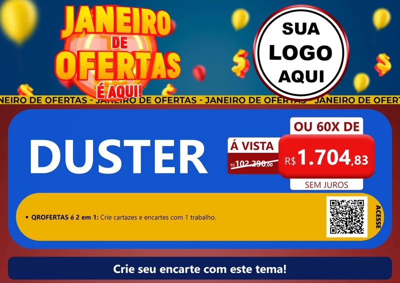 Modelo de Cartaz para Cartaz A4 Horizontal com o tema Janeiro de Ofertas É Aqui! para Concessionaria de Carros