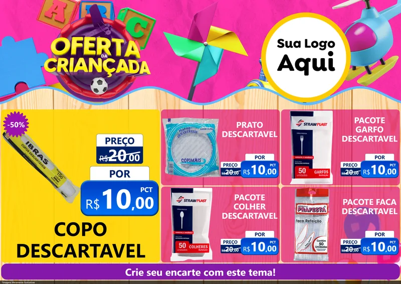Modelo de Encarte para Encarte A4 Horizontal com o tema Oferta da Criançada para Embalagens