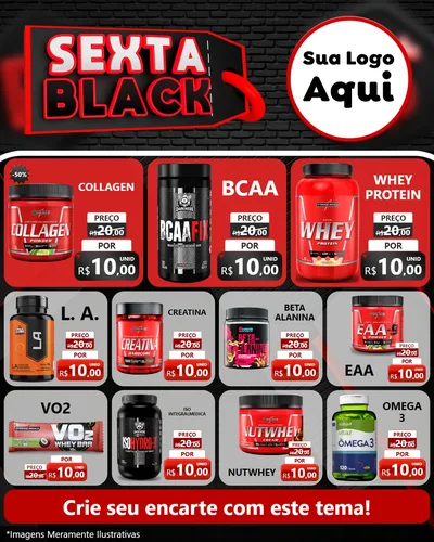 Modelo de Rede Social para Feed Instagram com o tema Sexta Black para Suplementos alimentares