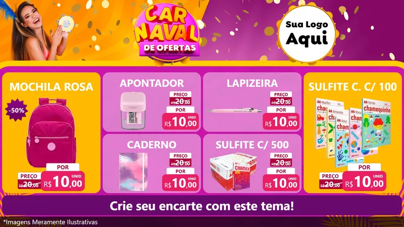Modelo de TV para TV Horizontal com o tema Carnaval de Ofertas para Papelaria