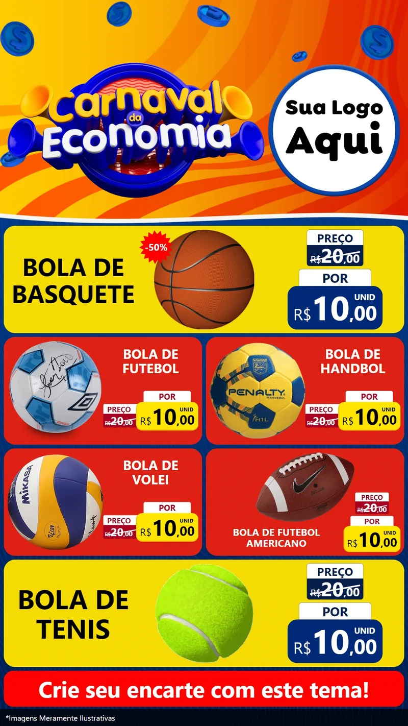 Modelo de TV para TV Vertical com o tema Carnaval da Economia para Artigos Esportivos