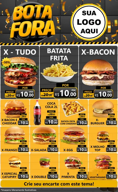 Modelo de Encarte para Encarte Grande com o tema Bota Fora para Hamburgueria