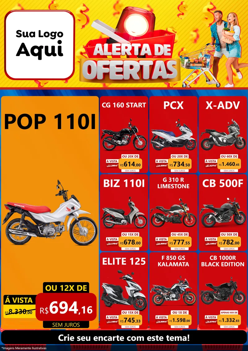 Modelo de Encarte para Encarte A4 Vertical com o tema Alerta de Ofertas para Concessionaria de Motos