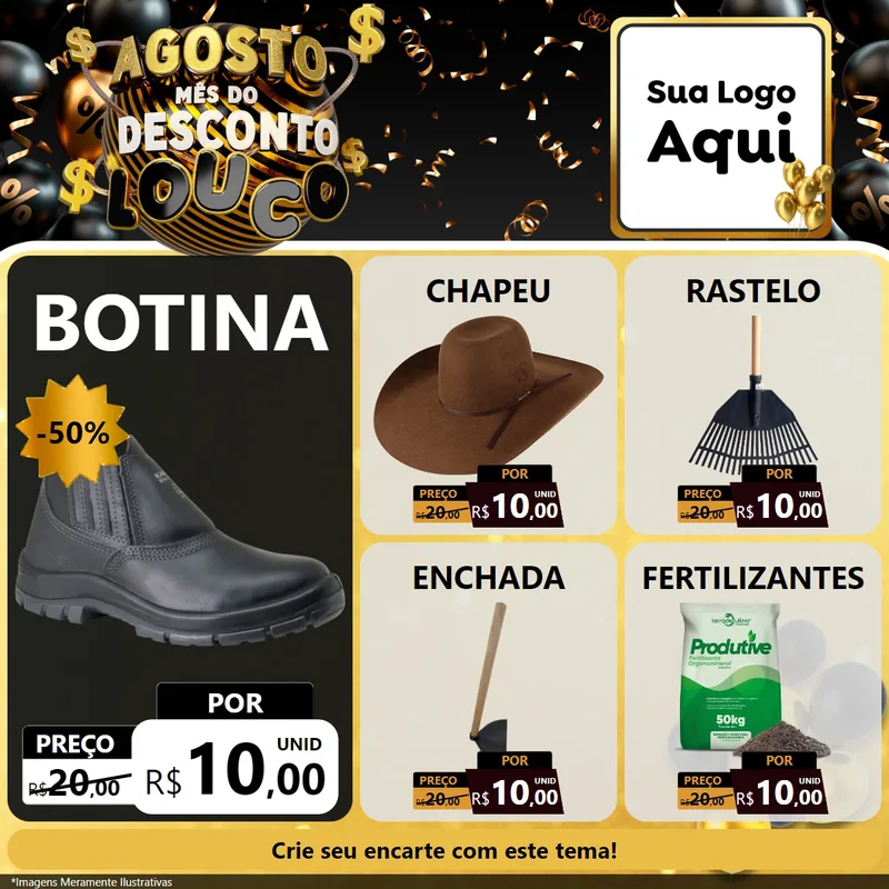 Modelo de Rede Social para Feed Facebook com o tema Agosto Mês do Desconto Louco para Agropecuária