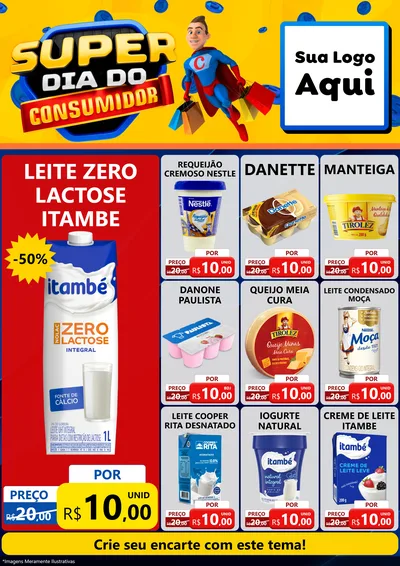 Modelo de Encarte para Encarte A4 Vertical com o tema Super Dia do Consumidor para Frios e Laticínios