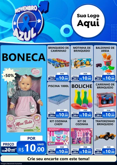 Modelo de Encarte para Encarte A4 Vertical com o tema Novembro Azul para Brinquedos