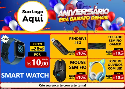 Modelo de Encarte para Encarte A4 Horizontal com o tema Aniversário para Informática