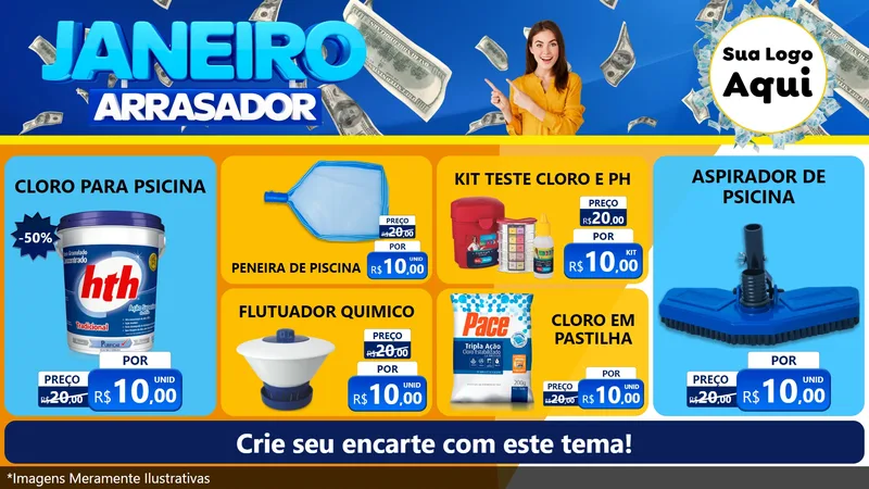 Modelo de TV para TV Horizontal com o tema Janeiro Arrasador para Produtos para Piscina