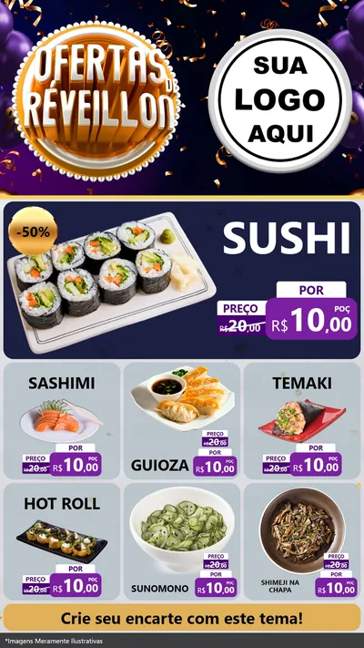 Modelo de Rede Social para Stories com o tema Ofertas de Réveillon para Comida japonesa